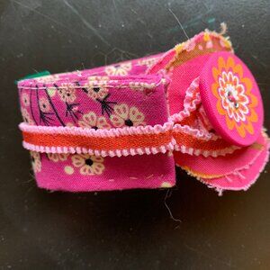 Artist made fabric cuff bracelet magenta pink